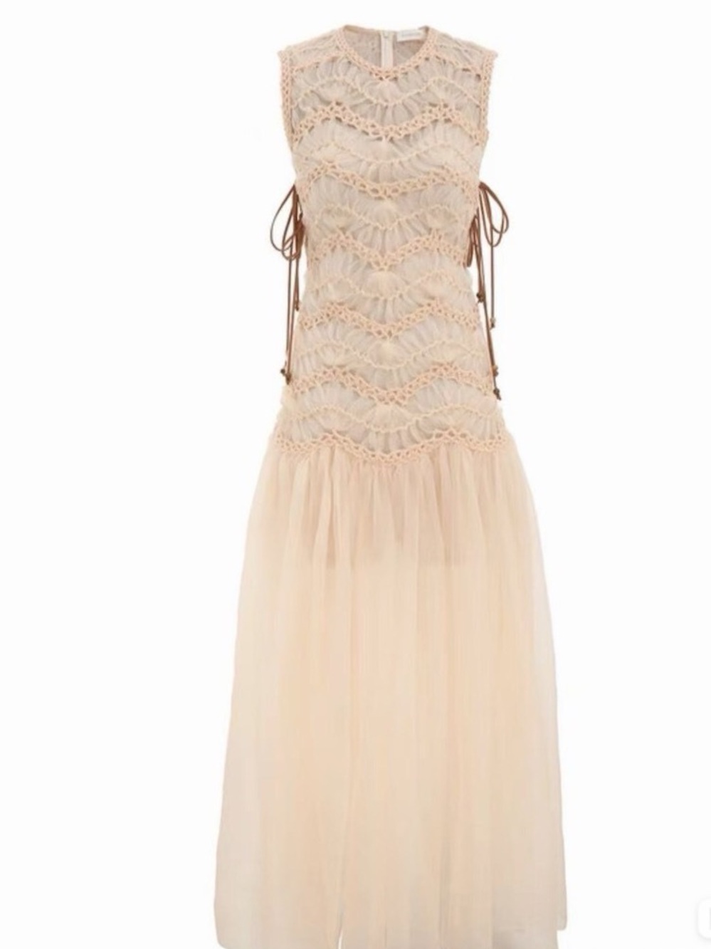 Sleeveless Crochet Bodice Tulle Maxi Dress in Blush